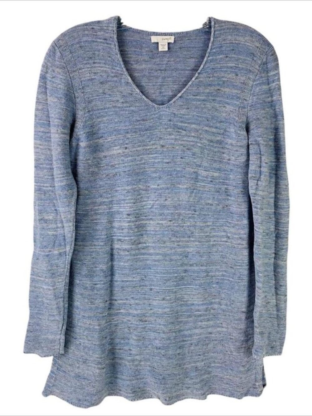 Pure Jill Blue Heathered Beachy Sweater Coastal Nautical Summer Linen Blend